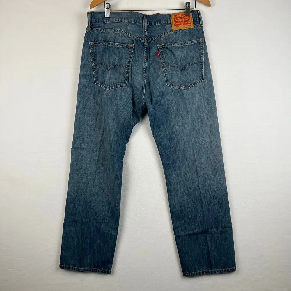 Levis 505 Jeans Mens 36x30 Blue Regular Straight Mid Rise Medium Wash‎ Denim